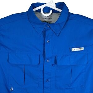 Realtree Fishing Mens Lapis Blue Short Sleeve Button Down Shirt Large